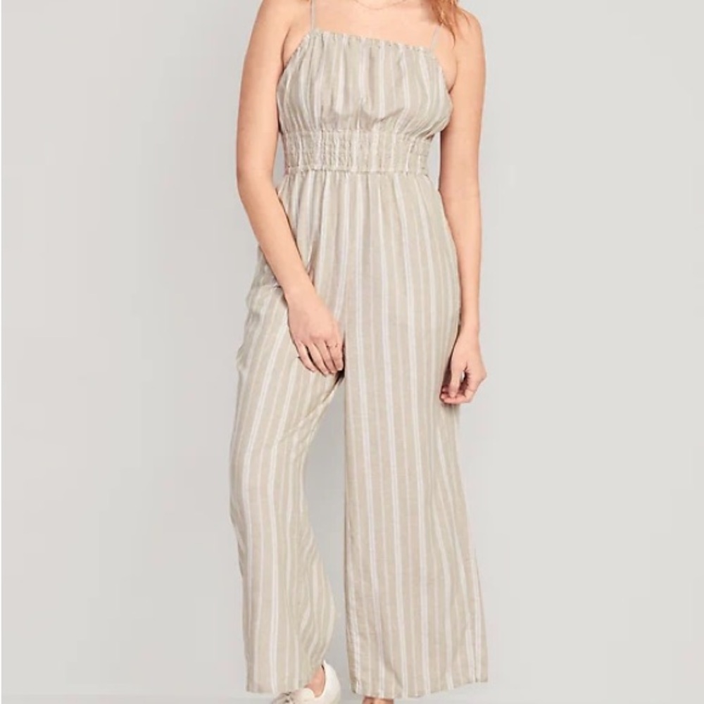 Old Navy Beige Striped Jumpsuit